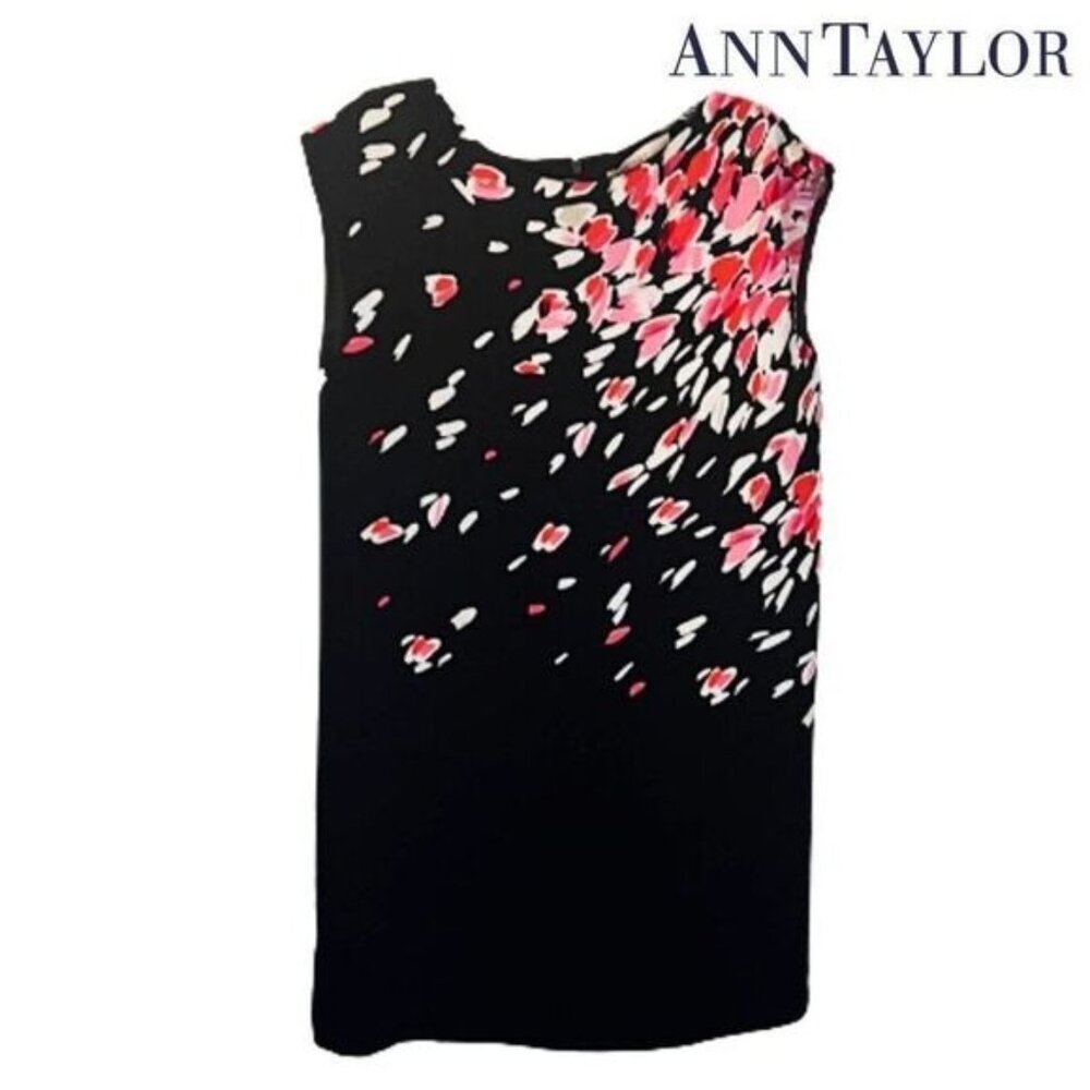 Ann‎ Taylor Women's Black Pink Cherry Blossom Floral Shift Dress